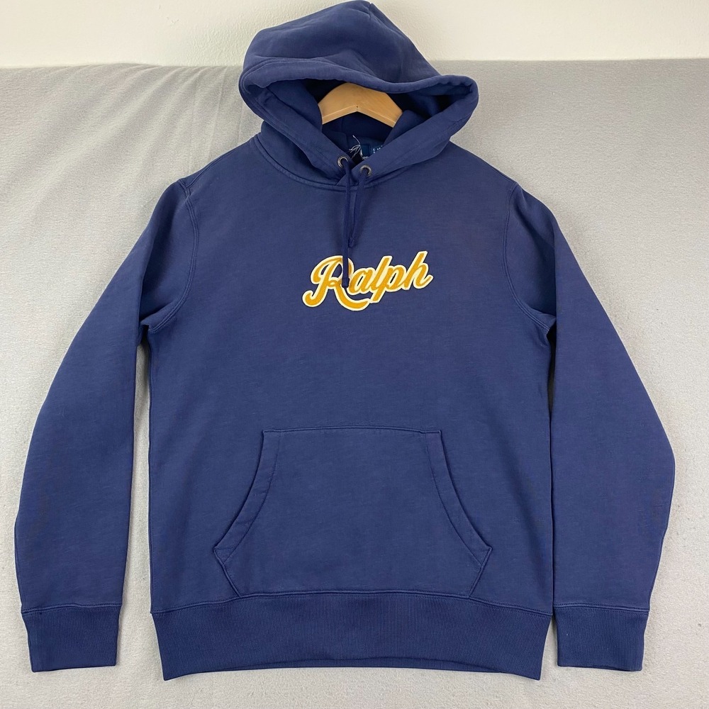 Polo mens The Ralph Logo Hoodie Small spellout blue pocket NEW